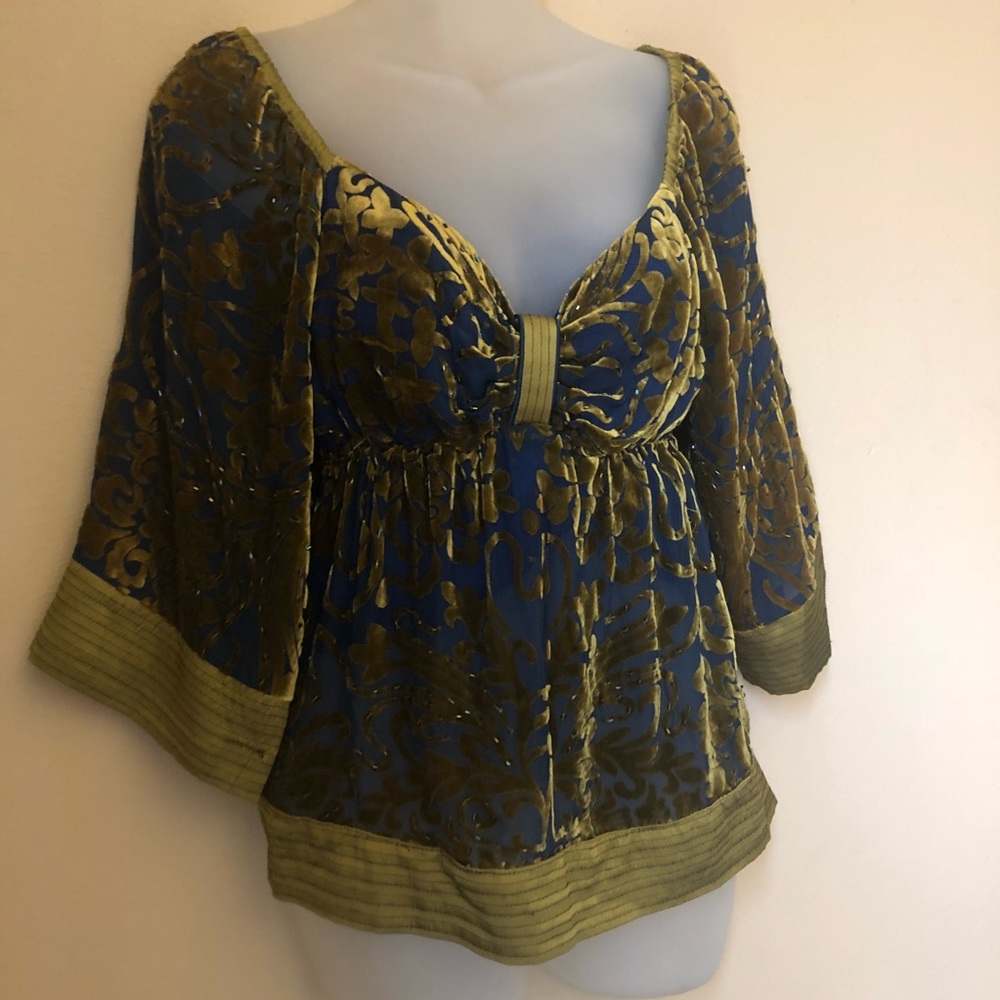 Hale Bob Bell Peasant Sleeve Velvet Beaded Top